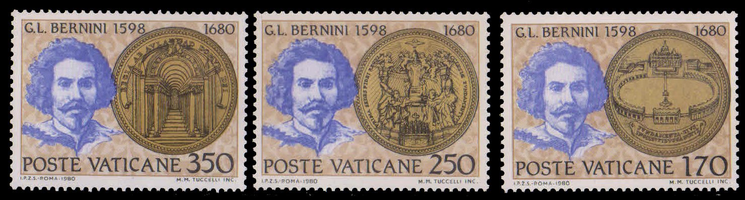 VATICAN CITY 1980-Gian Lorenzo Bernini, Artist & Architecture, Set of 3, MNH, S.G. 747-750