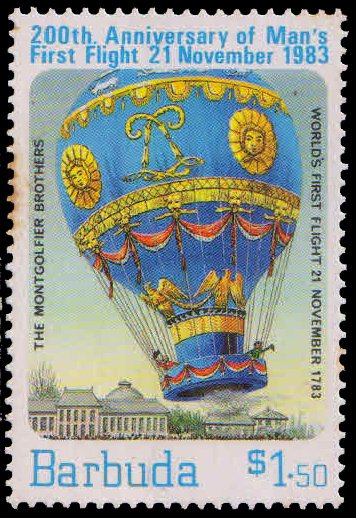 BARBUDA 1983-Montgolfier Brothers Balloon Flight, Paris 1783, 1 Value Stamp, MNH, S.G. 664