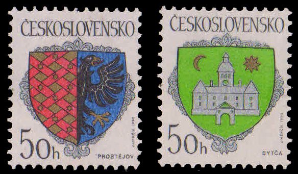 CZECHOSLOVAKIA 1990-Arms of Czech Towns-Bytca & Prostejov, Set of 2, MNH, S.G. 3017 & 3020, Cat £ 1.30