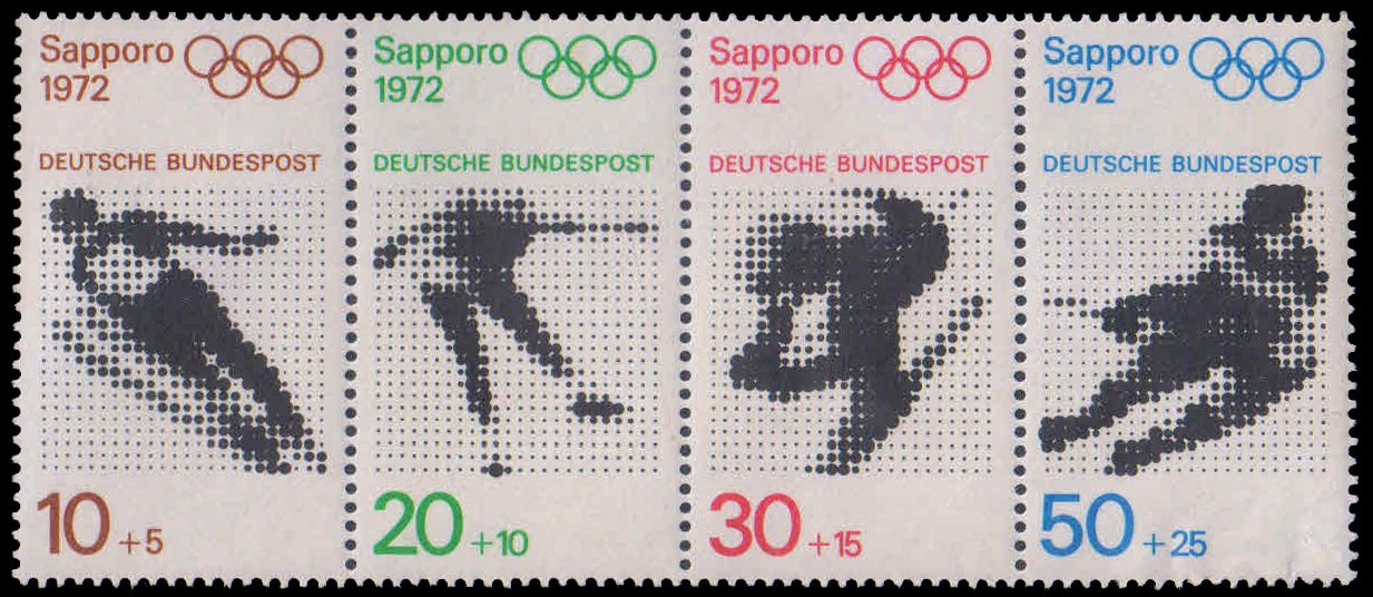 GERMANY 1971-Winter Games, Sapporo, Ice Dancing, Skiing, Ice Hockey, Strip of 4, MNH-S.G. 1589-1592