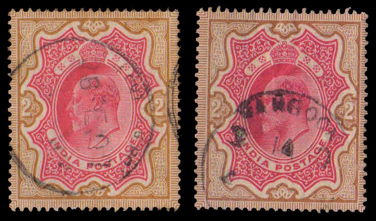 INDIA 1903-King Edward 2 Rs. Used-2 Different Shades, S.G. 138 & 139