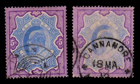 INDIA 1904 - 2 Different Shades, King Edward Rs.5, Used Stamps, S.G. 142-143
