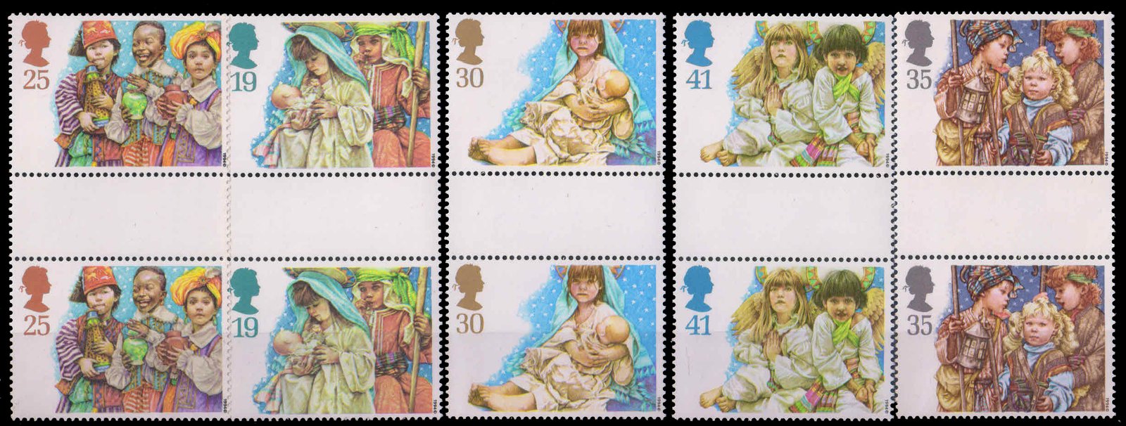 GREAT BRITAIN 1994-Christmas, Children Nativity plays, Set of 5 Stamps with Gutter Pairs, MNH, S.G. 1843-1847