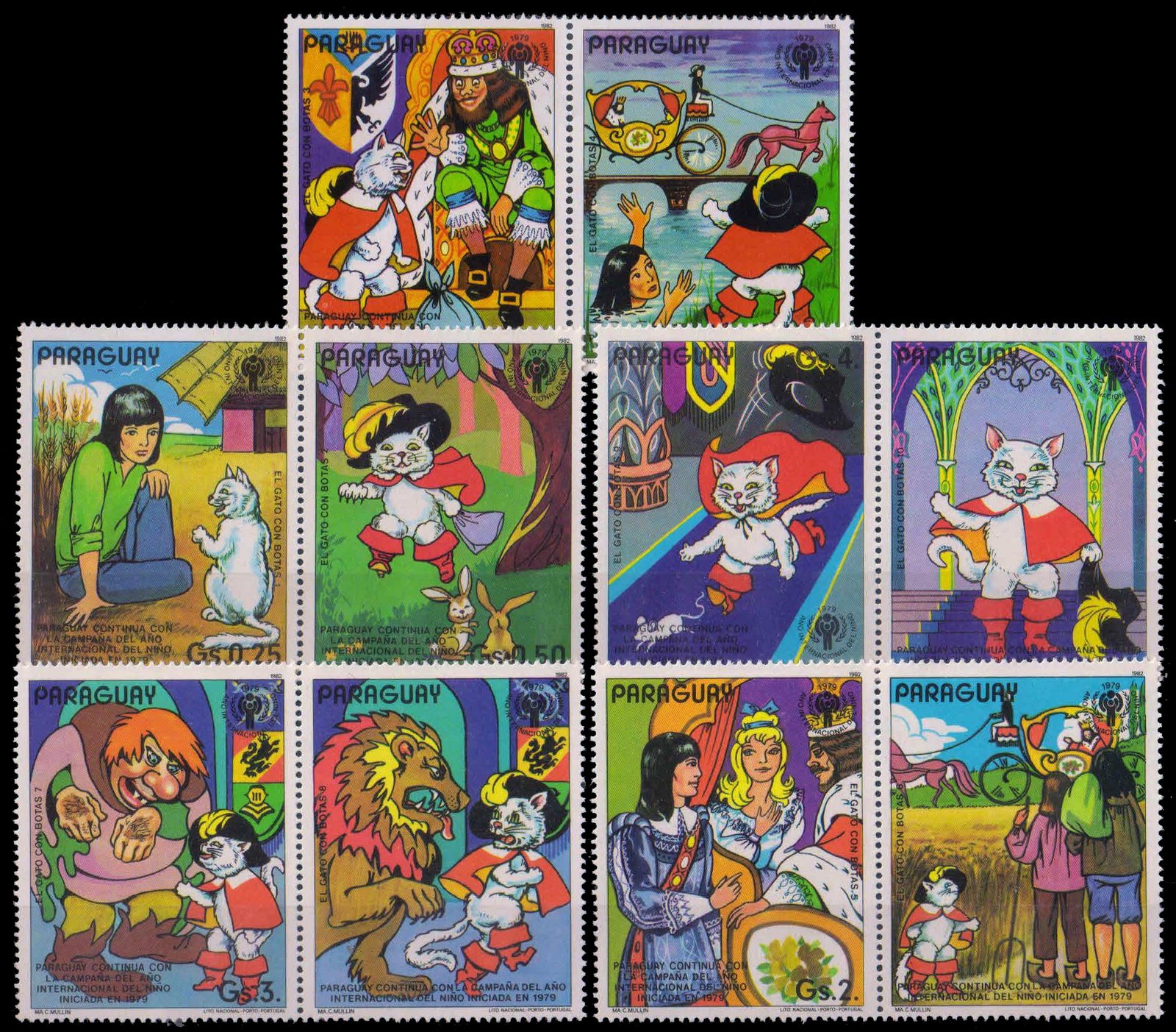 PARAGUAY 1982-Cartoon Stamps, Inter Year of the Child, Set of 6+4 Labels, MNH, Scott No. 2030-abc