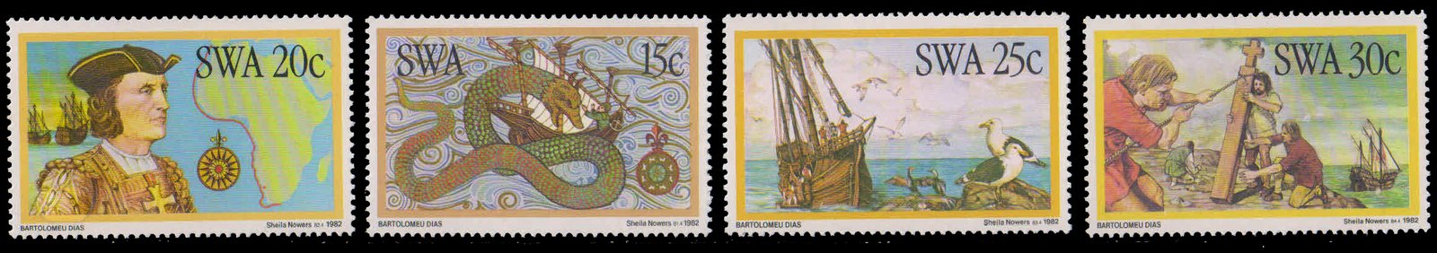 SOUTH WEST AFRICA 1982-Mythical Sea-Monster, Dias & Map, Bird, Ship, Christian, Set of 4 Stamps, MNH, S.G. 394-397