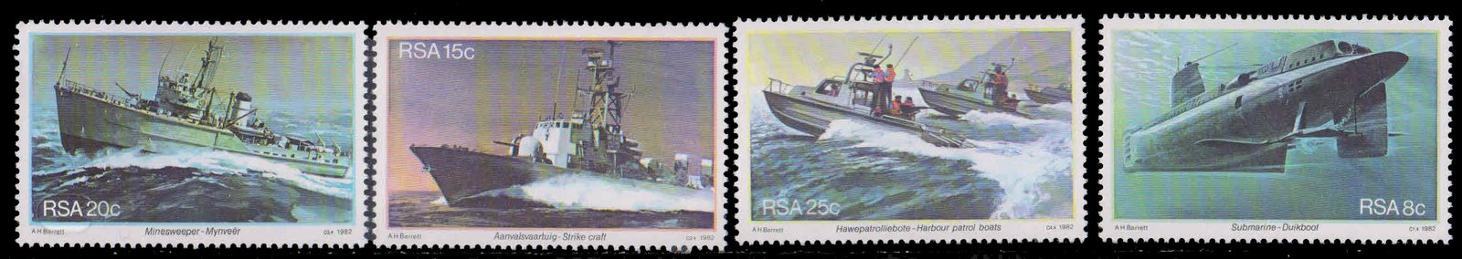 SOUTH WEST AFRICA 1982-Noval Base-Submarine, Harbour Patrol Boats, Set of 4 Stamps, MNH, S.G. 506-509