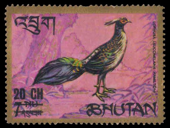 BHUTAN 1970-Phesants, Bird, Surcharged 20 Ch on 7 Nu, 1 Value, Mint Gum Wash, S.G. 232-Cat £ 5.25