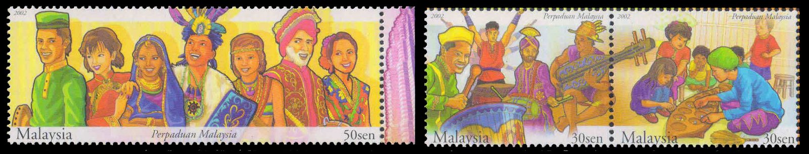 MALAYSIA 2002-Malaysian Unity-Children from Different Races, Set of 3, MNH, Musician and Dancers, S.G. 1092-94