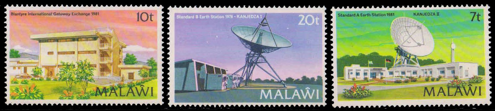 MALAWI 1981-International Communication, Earth Station, Set of 3, MNH, S.G. 633-635