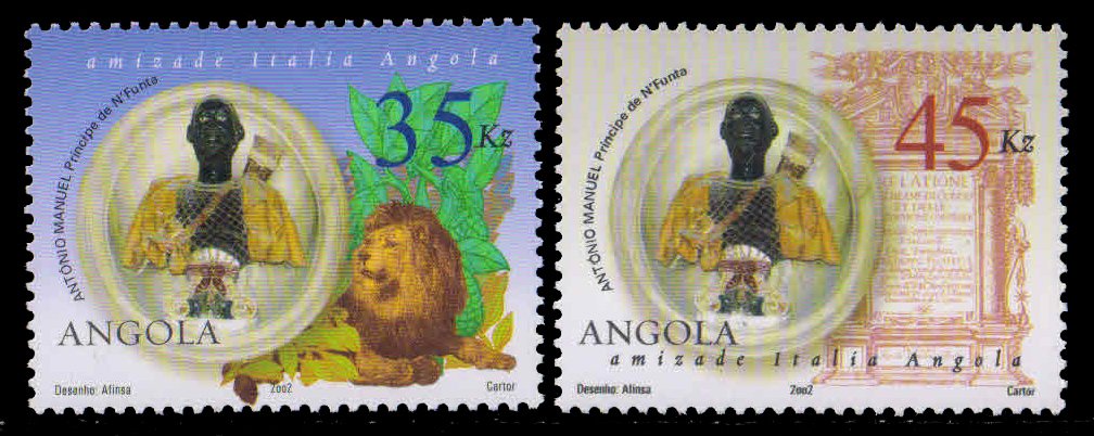 ANGOLA 2002-Angola Italy Friendship, Pope Paul V & Lion-Antonio Manuel, S.G. 1662-1663-Cat � 5.25