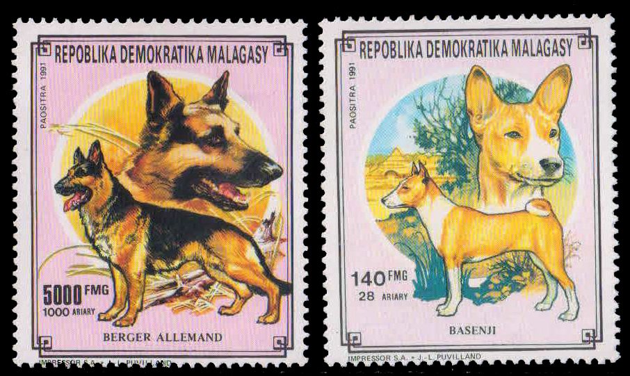 MALAGASY 1992-Dogs, Set of 2, MNH, S.G. 913 & 918