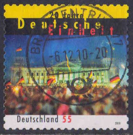 GERMANY 2010-20th Anniv. of Re Unifications of Germany, 1 Value, Used, Celebration of German Unity in Berlin, S.G. 3680-Cat £ 3-