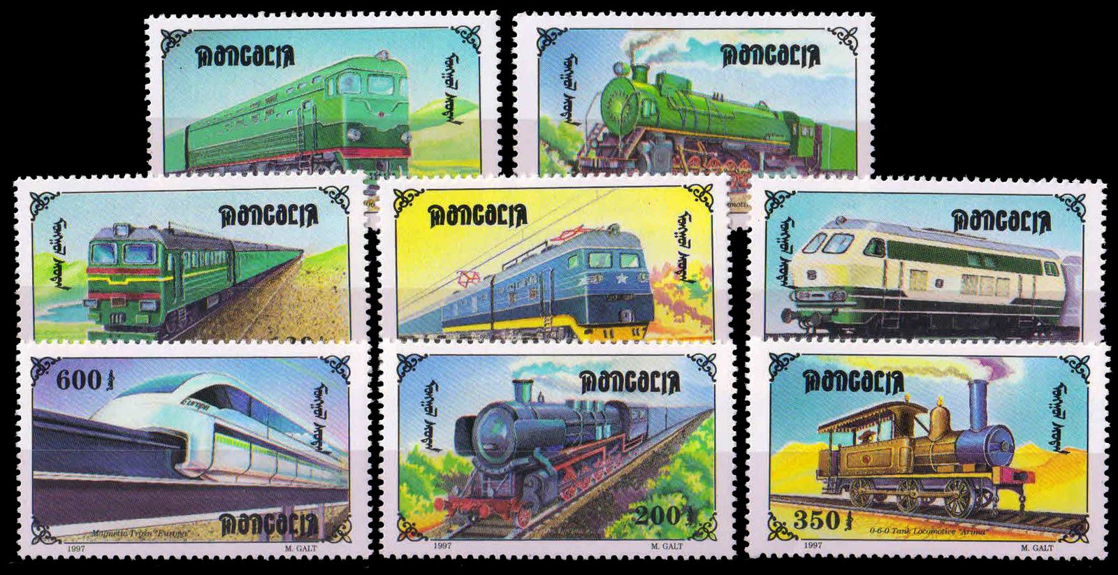 MONGOLIA 1997-Train & Locomotives, Set of 8, MNH, Electric & Diesal Locomotive, S.G. 2589-2597-Cat � 18-