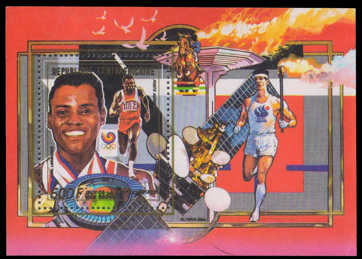 CENTRAL AFRICAN REP. 1989-Olympic Medalist-Carl Lewis, US Running, S/Sheet, MNH, Scott No. 914a