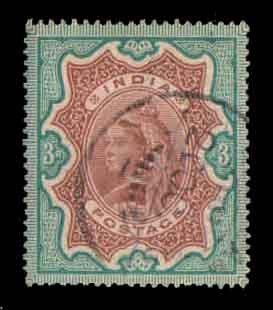 INDIA 1892 - Queen Victoria, 3 Rs. brown Green, 1 Value Used Stamps As Per Scan, S.G. 108