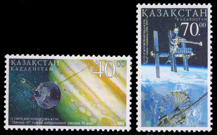 KAZAKHSTAN 2003-Cosmonautics Day, Pioneer-10 Mir Space Station, Set of 2, MNH, S.G. 398-399