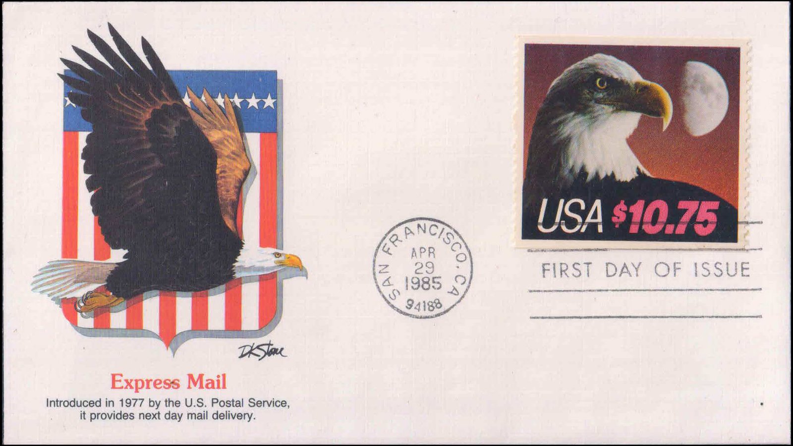 UNITED STATES OF AMERICA 1985-American Bald Eagle & Moon, Bird, Express Mail, 1 Value on First Day Cover, S.G. 2185, Cat £ 40-