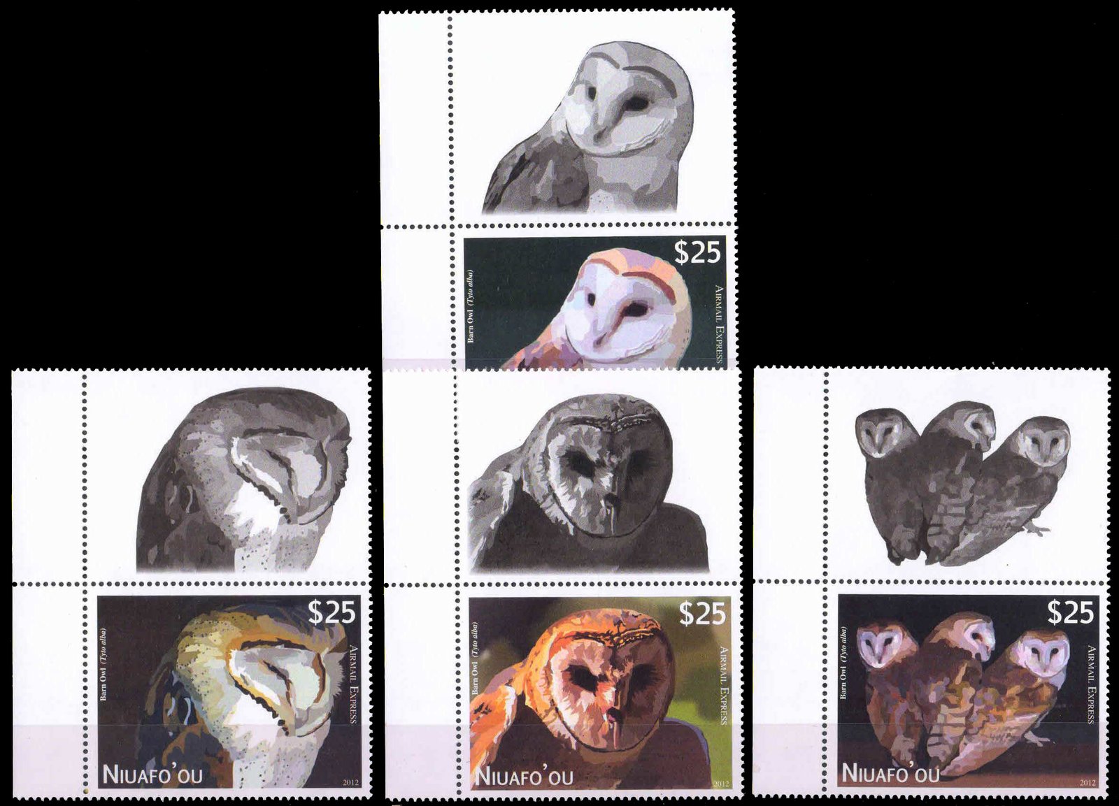 NIUAFO'OU 2012-Airmail Express Stamps-Barn Owl, Set of 4 with Tab as per Scan, S.G. E1-E4, Cat £ 88-