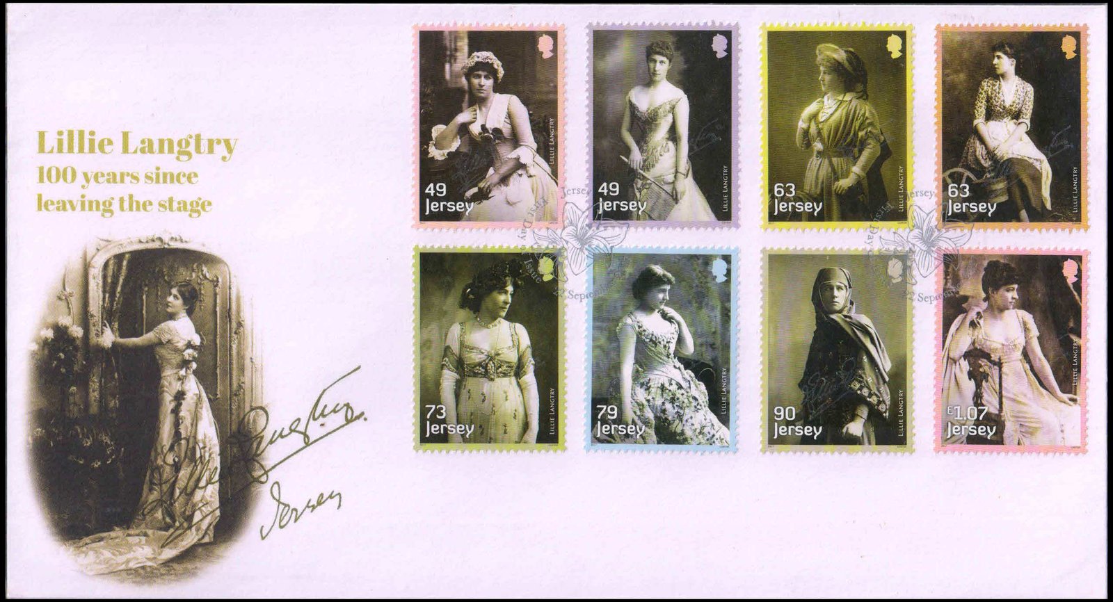 JERSEY 2017-Lillie Langtry, Actress-Film Cinema, Set of 8 on F.D.C, Face $ 6-S.G. 2192-2199-Cat � 6-
