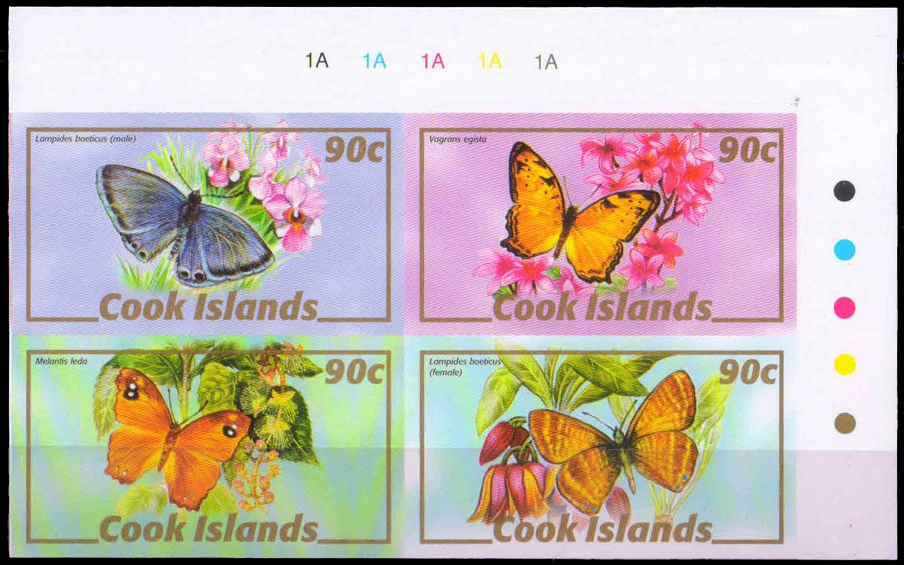 COOK ISLADND 2007-Butterflies, Frames & Inscriptions in Gold, Imperf Block of 4, MNH, S.G. 1506-1509