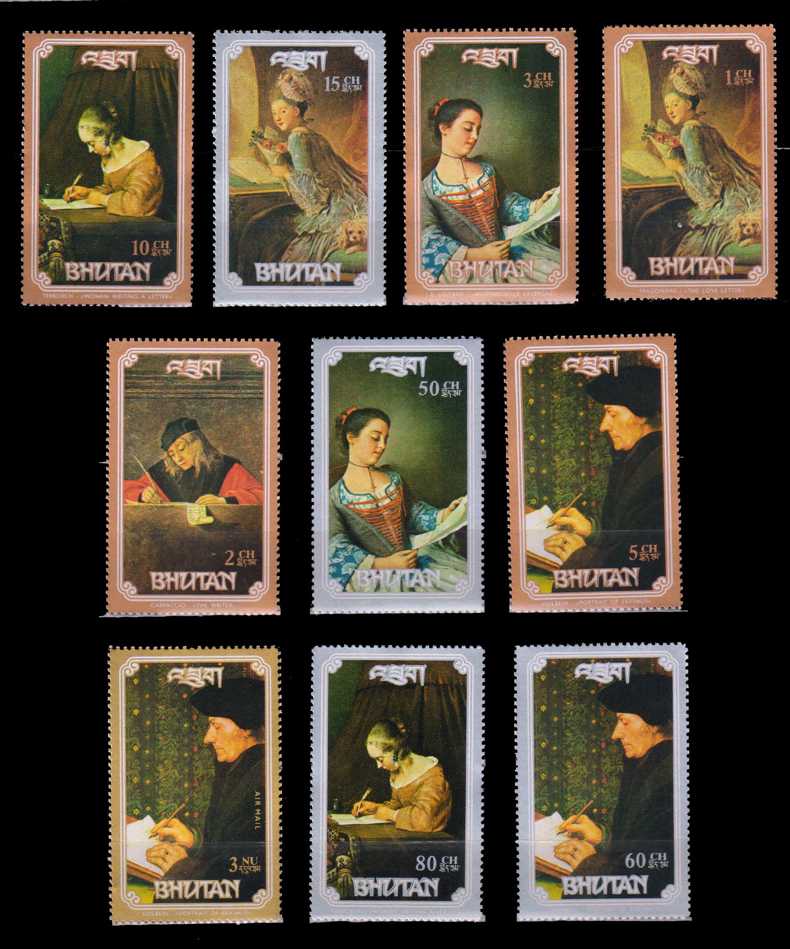 BHUTAN Paintings-10 Different, Stamps. Large Mint, Unissued