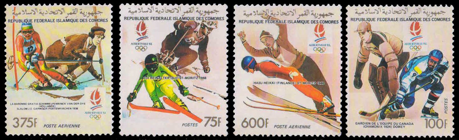 COMORO ISLANDS 1990-Winter Olympic Albertville, Medal Winners, Skiing, Set of 4, Mint G/W, S.G. 759-762-Cat £ 10-