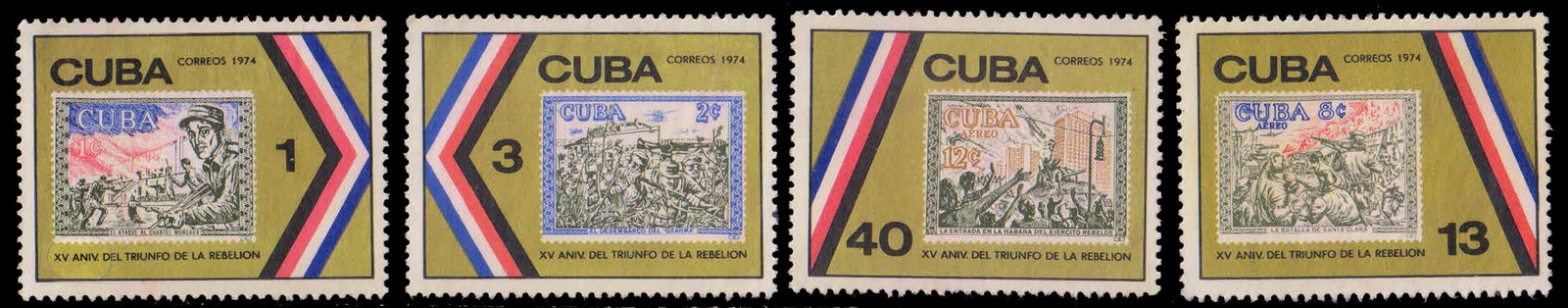 CUBA 1974-Revolution Stamps of 1960-Stamp on Stamp-Set of 4, Mint G/W, S.G. 2086-2089-Cat � 6-