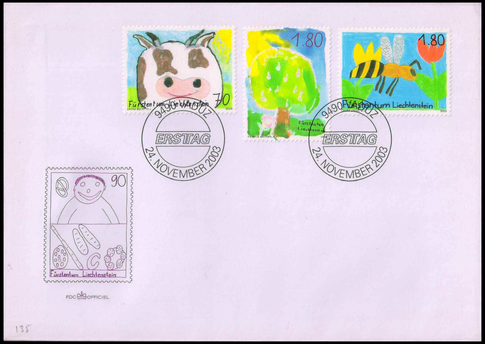 LIECHTENSTEIN 2003-National Stamp Exhibition, Vaduz, Children's Drawing, Set of 3 F.D.C, S.G. 1318-1320-Cat £ 13-