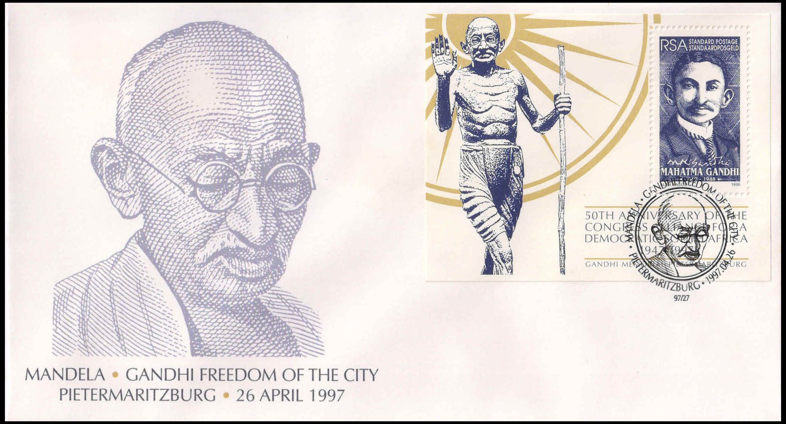 SOUTH AFRICA 1997-Mahatma Gandhi MS On First Day Cover