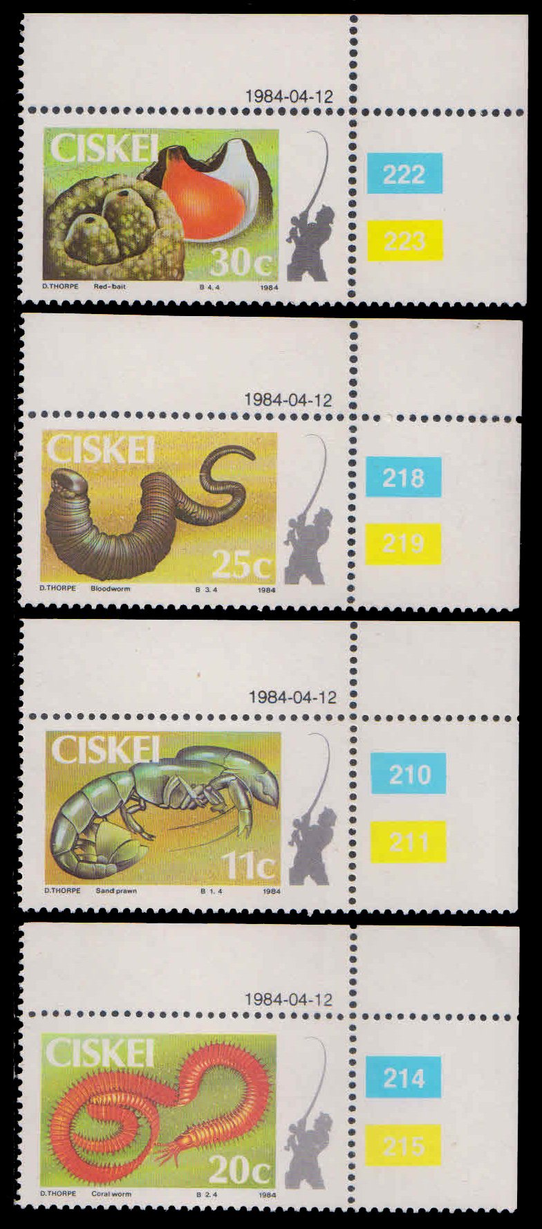 CISKEI 1984-Fish Bait, Coral Worm-Red Bait, Set of 4, MNH, S.G. 56-59