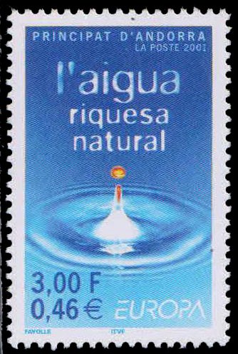 ANDORRA (French) 2001, Water Splash, Water Resources, Europa, 1 Value, MNH, S.G. F584, Cat � 6.25