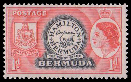 BERMUDA 1953-Queen Elizabeth Head & Postmaster Perots Stamp, 1 Value, MNH, S.G. 136-Cat £ 2.25