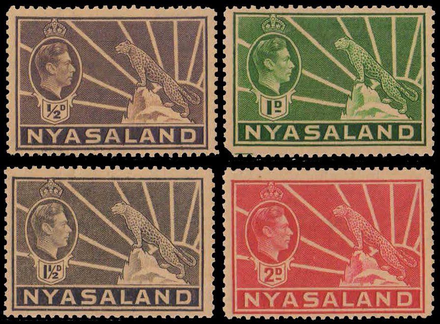 NYASALAND 1938-King George VI & Symbols of the Protectorate, Set of 4 Stamps, Mint, Cat £ 5-
