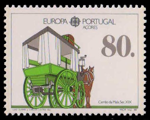 AZORES 1988, Mule, Drawn Omnibus, Transport, Europa, 1 Value, MNH, S.G. 484-Cat £ 5-