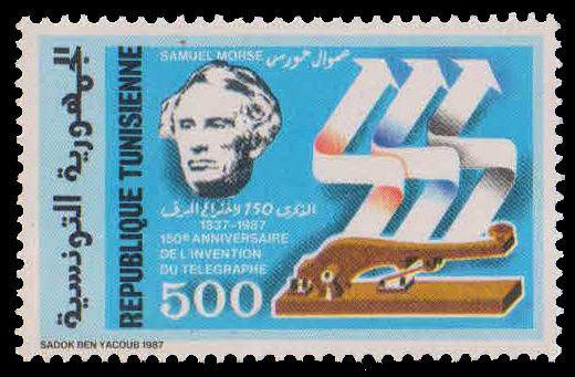 TUNISIA 1987-Samuel Moose & Morse Key, Cent. of Morse Telegraph, 1 Value, MNH, S.G. 1121