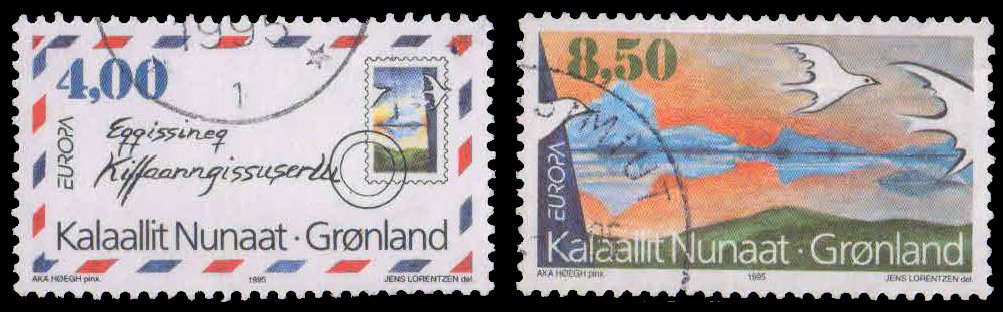 GREENLAND 1995-Europa, Peace & Freedom, Airmail Envelopes, Set of 2 Stamps, Used, S.G. 282-283
