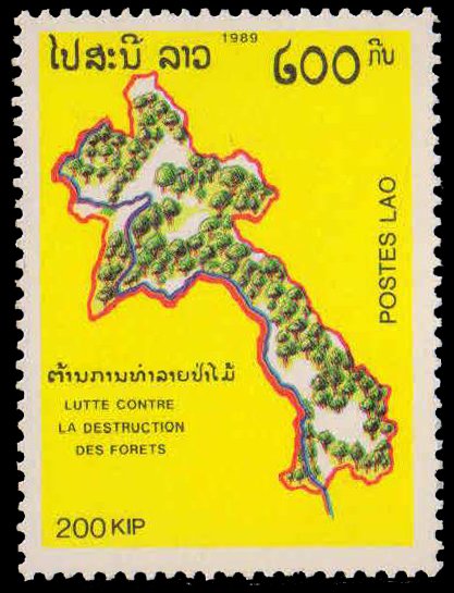 LAOS 1989-Preserve Forests, Trees on Map, 1 Value, MNH, Cat £ 7-50, S.G. 1131