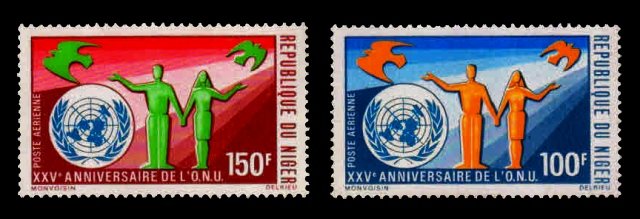 NIGER 1970, 25th Anniversary of U.N.O. , Man, Woman, Dove,  Set f 2. MNH S.G. 357-58.
