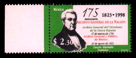 MEXICO 1998 - 175th Anniversary of National Archives. Lucas Alaman (Founder). 1 Value, MNH S.G. 2542.