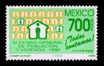 MEXICO 1990 - General Population and Housing Census. 1 Value, MNH S.G. 1952.