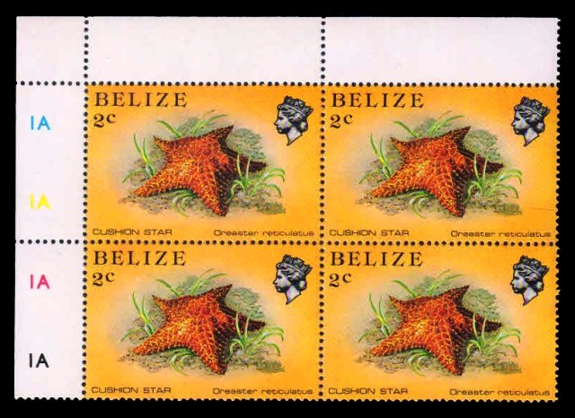 BELIZE 1984 - Marine Life Coral Reef, Cushion Star. Block of 4 with Traffic Light. MNH S.G. 767