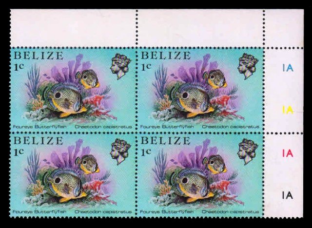 BELIZE 1984 - Marine Life Four Eyed Butterfly Fish. Block of 4 with Traffic Light. 2nd Position MNH S.G. 766