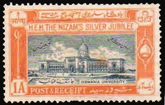 HYDERABAD STATE 1937 - Osmania University Building 1 Value. 1 Anna Slate and Orange Yellow. Mint Gum Wash. S.G. 51