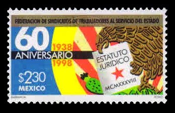 MEXICO 1998 - Eagle with Statute, 60th Anniversary of Federation of Civil Servants Trade Unions. 1 Value, MNH S.G. 2559 Cat £ 2.40