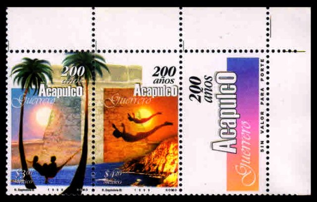 MEXICO 1999 - Bicent of Acapulco, Beach, Diving, Tourism. Set of 2. MNH S.G. 2565-66 Cat £ 5.30