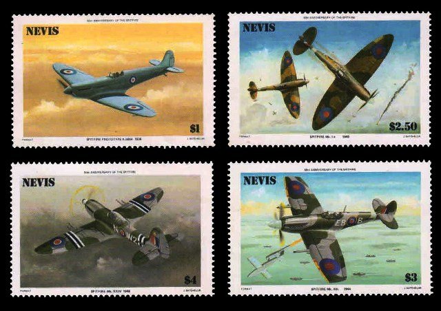 NEVIS 1986 - Fighter Aircraft, S.G. No. 372-75, Set of 4, Face $10.50