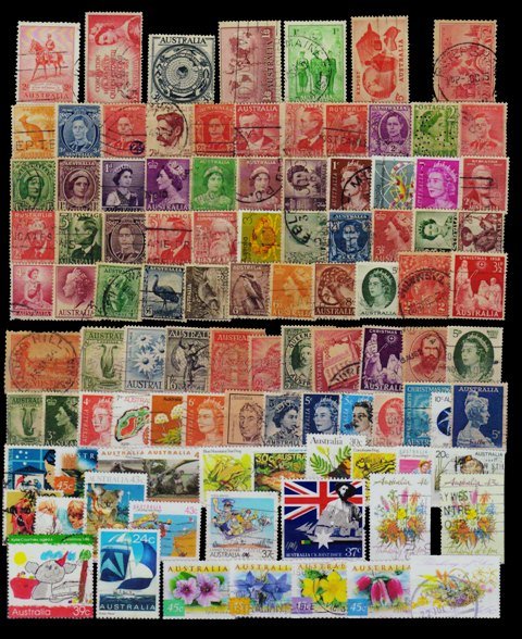 AUSTRALIA - 100 All Different Used Stamps. Mostly Old, Large & Small Stamps