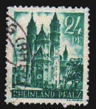 RHINE LAND PALATINATE ( French Zone) 1948 - Worms Cathedral. 24 PF Green. 1 Value Used. S.G. FR 21
