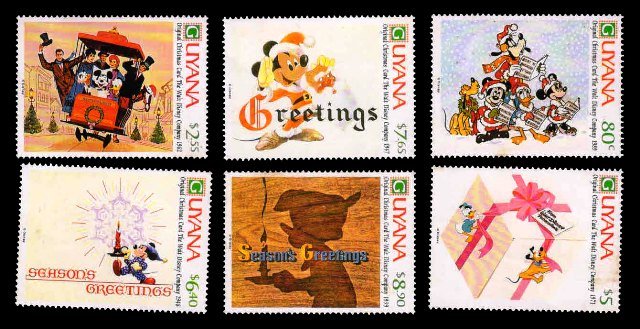 GUYANA 1991 - Disney Christmas Cards On Stamps, Mickey Mouse & Friends Cartoon, Set of 6 MNH Stamps, S.G. 3226-3231