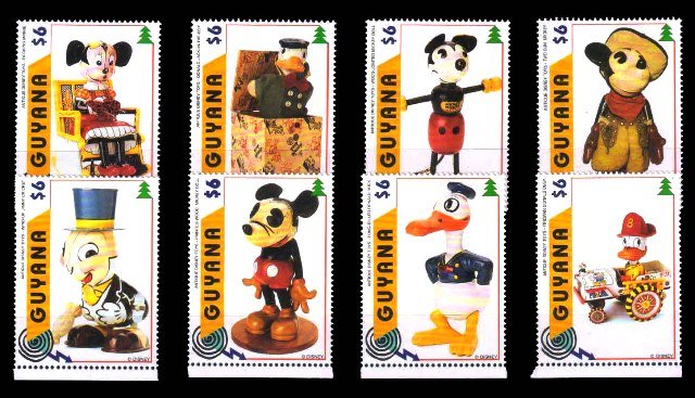 GUYANA 1996 - Disney Antique Toys Of Mickey Mouse & Friends, Cartoon Stamps. Set of 8 Stamps. MNH S.G. 4799-4806. Cat £ 4.00